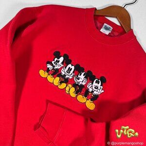 Vintage Disney Mickey Mouse Embroidered Crewneck Sweatshirt | Red | Large | USA